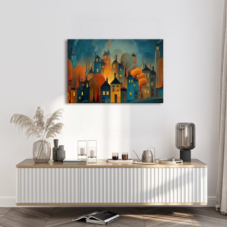 WANDBILD ZAUBERHAFTES WINTERDORF - BUNTE HÄUSER - BILDER