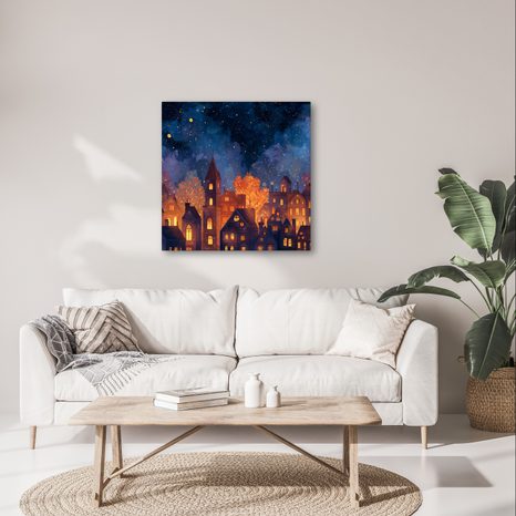 WANDBILD FESTLICHES NACHTMÄRCHEN - BUNTE HÄUSER - BILDER