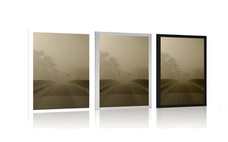 PLAGÁT PRELET VTÁCTVA NAD MOSTOM V SÉPIOVOM PREVEDENÍ - ČIERNOBIELE - PLAGÁTY