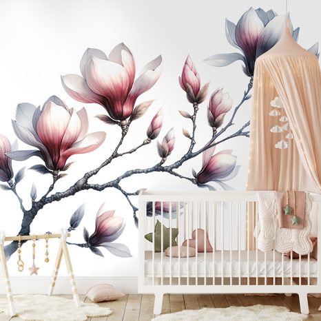 FOTOTAPETE ZARTE MAGNOLIEN AUF WEISSEM HINTERGRUND - MAGNOLIEN-TAPETEN - TAPETEN