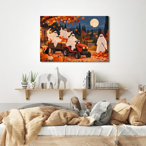 QUADRO SU TELA – FANTASMI DI HALLOWEEN SUL TRATTORE - QUADRI HALLOWEEN E HORROR - STAMPE E QUADRI