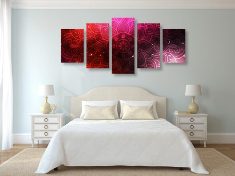 TABLOU 5-PIESE MANDALA CU FUNDAL GALACTIC - TABLOURI FENG SHUI - TABLOURI