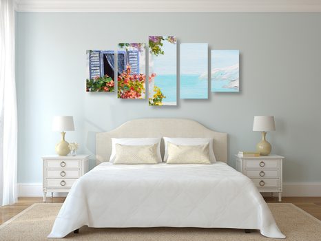 5-DIELNY OBRAZ DOMČEK A VÝHĽAD NA MORE - OBRAZY PRÍRODY A KRAJINY - OBRAZY