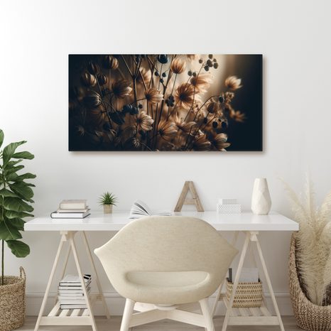 КАРТИНА НА ПЛАТНО – КАФЯВИ ИЗСУШЕНИ ЦВЕТЯ - КАРТИНИ - 🔥 ТОТАЛНА РАЗПРОДАЖБА