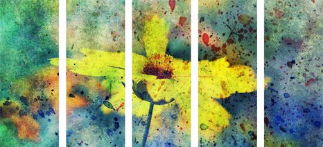 5-DELNA SLIKA RUMENI CVET Z VINTAGE PRIDIHOM - VINTAGE IN RETRO SLIKE - SLIKE