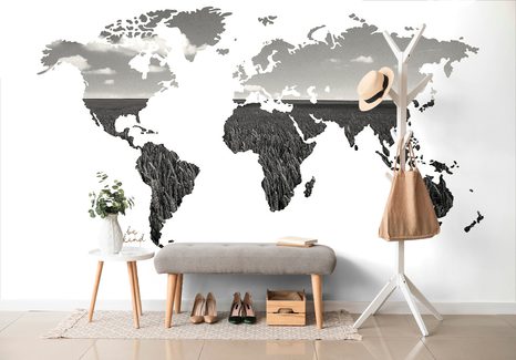 SAMOLEPÍCÍ TAPETA MAPA SVĚTA V ČERNOBÍLÉM - SAMOLEPÍCÍ TAPETY - TAPETY