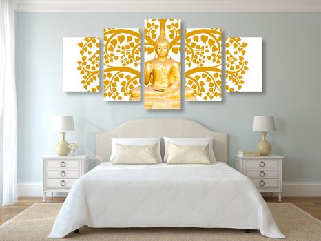5-CZĘŚCIOWY OBRAZ BUDDA Z DRZEWEM ŻYCIA - OBRAZY FENG SHUI - OBRAZY