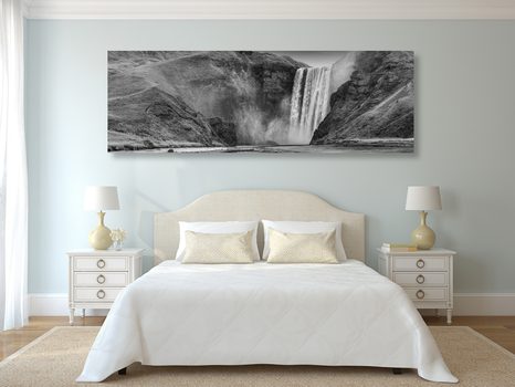 SLIKA ZNAMENITI SLAP NA ISLANDIJI V ČRNOBELI IZVEDBI - SLIKE SLAPOVI - SLIKE