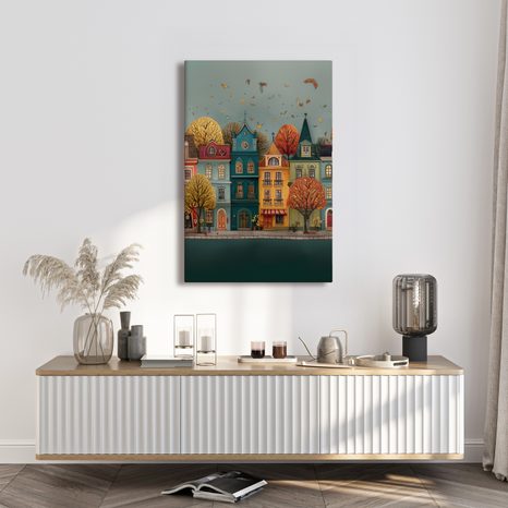 OBRAZ BAREVNÉ DOMY V PODZIMNÍM LISTÍ - BAREVNÉ DOMY - OBRAZY