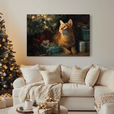 OBRAZ VÁNOČNÍ KOČKY UŽÍVAJÍCÍ SI VÁNOČNÍ POHODU - VÁNOČNÍ A ZIMNÍ OBRAZY - OBRAZY