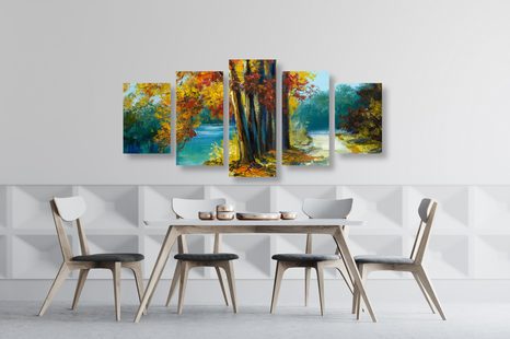 5-DIELNY OBRAZ MAĽOVANÉ STROMY VO FARBÁCH JESENE - OBRAZY PRÍRODY A KRAJINY - OBRAZY
