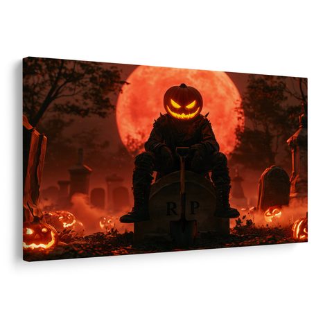 WANDBILD KÜRBISWÄCHTER DER FRIEDHOFSNACHT - HALLOWEEN- UND HORROR-BILDER - BILDER