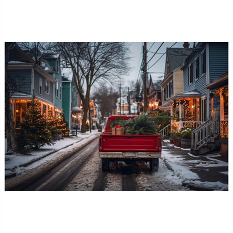 OBRAZ VÁNOČNÍ CESTA V ČERVENÉM AUTĚ - VÁNOČNÍ A ZIMNÍ OBRAZY - OBRAZY