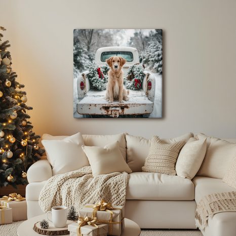 WEIHNACHTLICHES WANDBILD NIEDLICHER POSIERENDER HUND - WEIHNACHTS- UND WINTERBILDER - BILDER