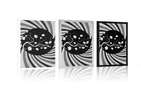 PLAGÁT AZÍJSKÉ GRUNGE POZADIE V ČIERNOBIELOM PREVEDENÍ - ČIERNOBIELE - PLAGÁTY