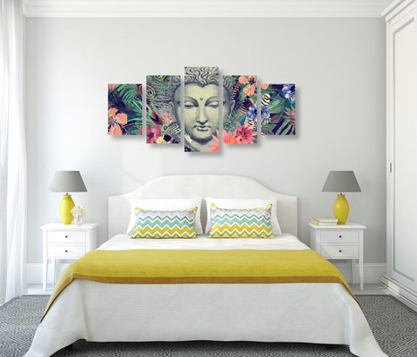 5-DÍLNÝ OBRAZ BUDDHA NA EXOTICKÉM POZADÍ - OBRAZY FENG SHUI - OBRAZY