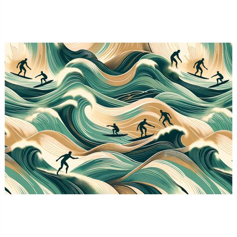 WANDBILD SURFER IN ACTIONREICHER LANDSCHAFT - BILDER MEER UND STRAND - BILDER