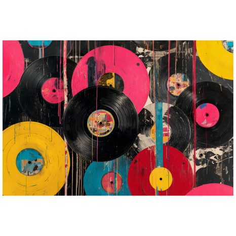 TAPETE BUNTE RETRO-VINYLPLATTEN - MUSIK FOTOTAPETEN - TAPETEN