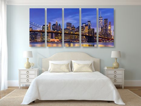 QUADRI 5 PEZZI – PONTE AFFASCINANTE A BROOKLYN - QUADRI CITTÀ - STAMPE E QUADRI