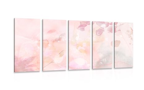 IMPRESSION SUR TOILE EN 5 PARTIES FEUILLES D'AUTOMNE DANS UNE TEINTE ROSE - IMPRESSIONS SUR TOILE ARBRES ET FEUILLES - IMPRESSION SUR TOILE