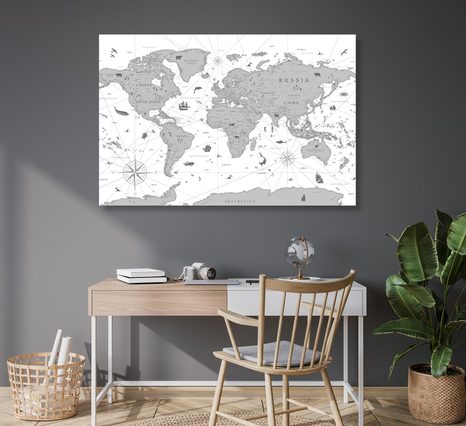 OBRAZ NA KORKU ČERNOBÍLÁ MAPA - OBRAZY NA KORKU - OBRAZY