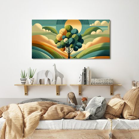 WANDBILD VOM LEBENSBAUM IN HARMONIE MIT DER SONNE - BILDER BÄUME UND LAUB - BILDER