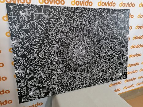 OBRAZ DETAILNÍ OZDOBNÁ MANDALA V ČERNOBÍLÉM PROVEDENÍ - ČERNOBÍLÉ OBRAZY - OBRAZY