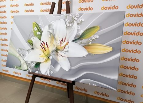 CANVAS PRINT WHITE LILY ON AN INTERESTING BACKGROUND - PICTURES - 🔥 TOTAL SALE 🔥