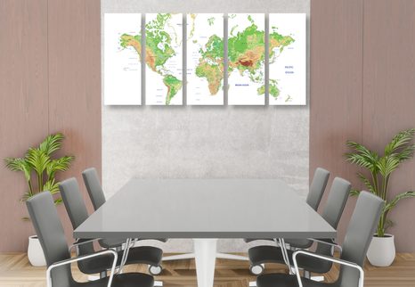 QUADRI 5 PEZZI – MAPPA DEL MONDO CLASSICA CON SFONDO BIANCO - QUADRI MAPPE - STAMPE E QUADRI