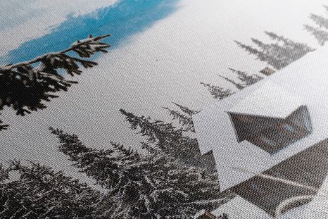 TABLOU CĂSUȚĂ DE LEMN LÂNGĂ PINI - TABLOU NATURĂ ȘI PEISAJE NATURALE - TABLOURI