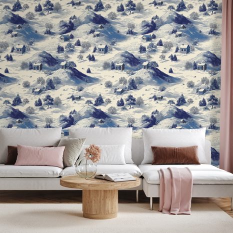 TAPETA ZIMNÍ KRAJINA S MODRÝMI HORAMI - VZOROVANÉ TAPETY - TAPETY