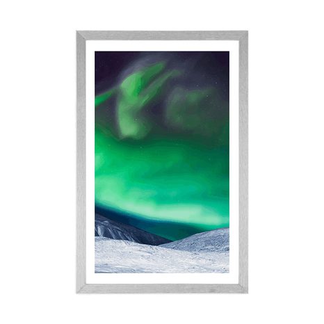 PLAKAT S PASPARTUOM POLARNA SVJETLOST NA NEBU - PRIRODA - PLAKATI