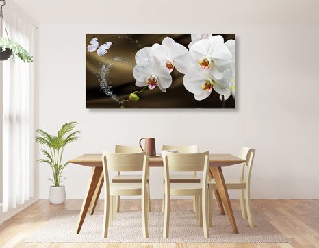 WANDBILD ORCHIDEE UND SCHMETTERLING - BILDER BLUMEN - BILDER