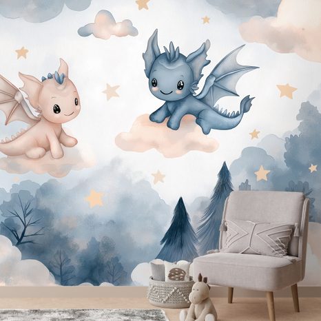 SAMOLEPÍCÍ TAPETA ROZTOMILÍ DRÁČCI V OBLACÍCH - WALLPAPERS - 🔥 TOTAL SALE 🔥