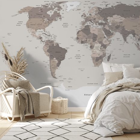 TAPETE WELTKARTE IN BEIGE - WELTKARTEN-TAPETEN - TAPETEN