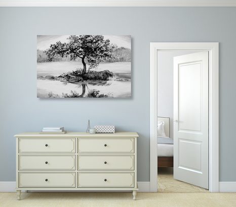 OBRAZ ORIENTÁLNÍ TŘEŠEŇ V ČERNOBÍLÉM PROVEDENÍ - ČERNOBÍLÉ OBRAZY - OBRAZY