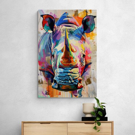QUADRO SU TELA – RINOCERONTE CON IMITAZIONE DI PITTURA - QUADRI DI UN RINOCERONTE - STAMPE E QUADRI