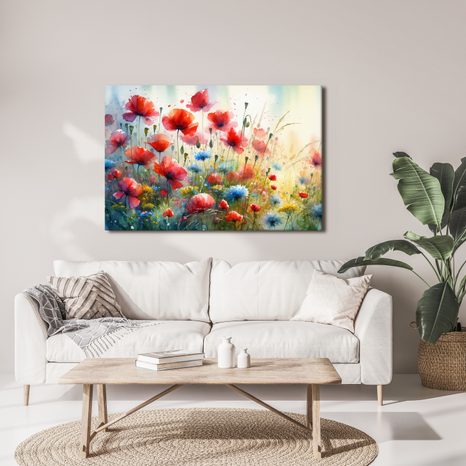 WANDBILD ROTE MOHNBLUMEN UND BLAUE KORNBLUMEN - WANDBILDER FELDER UND WIESEN - BILDER