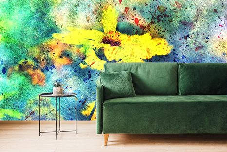 TAPETE GELBE BLUME MIT EINEM VINTAGE-HAUCH - VINTAGE- UND RETRO-TAPETEN - TAPETEN