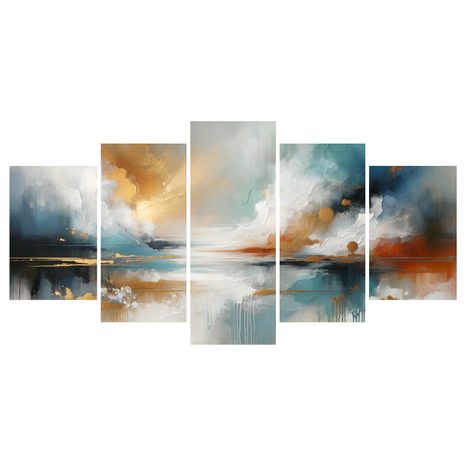 5-DÍLNÝ OBRAZ ABSTRAKTNÍ KRAJINA S JEZEREM - OBRAZY JEZERA - OBRAZY