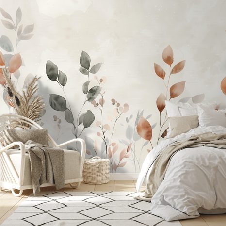 FOTOTAPET AUTOADEZIV FRUNZE DE TOAMNĂ ACUARELĂ DELICATE - TAPETE FRUNZE - TAPETURI