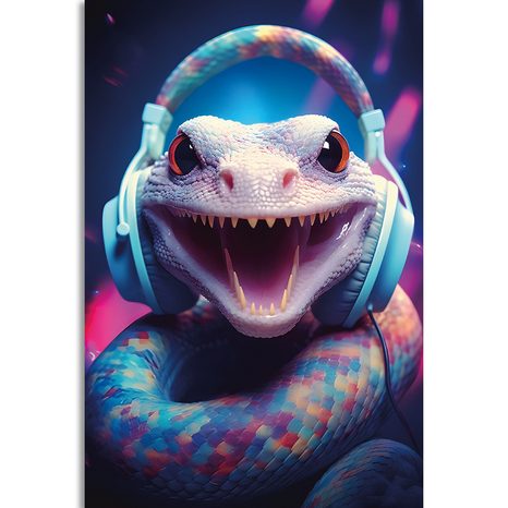 STAMPA SU TELA – SERPENTE CON CUFFIE - QUADRI DI ANIMALI DA FESTA CON LE CUFFIE - STAMPE E QUADRI