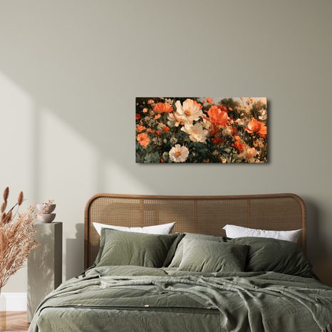 CANVASTAVLA ORANGEVITA BLOMMOR I SKYMNING - BLOMTAVLOR - TAVLOR