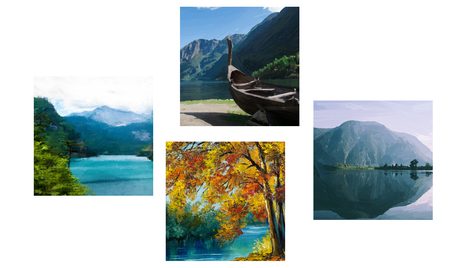 SET OBRAZŮ IMITACE MALBY HORSKÉHO JEZERA - SESTAVY OBRAZŮ - OBRAZY