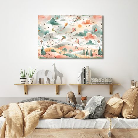 TABLOU ZMEIE ZBURĂTOARE DEASUPRA UNUI PEISAJ COLORAT - TABLOURI PENTRU COPII - TABLOURI