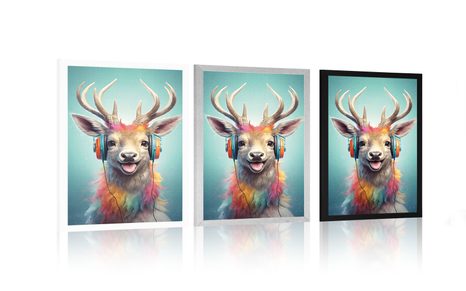 PLAKAT JELEN SA SLUŠALICAMA - PARTY ŽIVOTINJE SA SLUŠALICAMA - PLAKATI