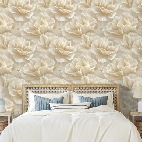 TAPETA KRÉMOVÉ KVĚTY VE VINTAGE STYLU - VZOROVANÉ TAPETY - TAPETY