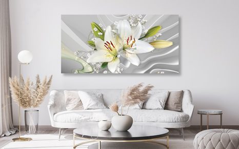 CANVAS PRINT WHITE LILY ON AN INTERESTING BACKGROUND - PICTURES - 🔥 TOTAL SALE 🔥