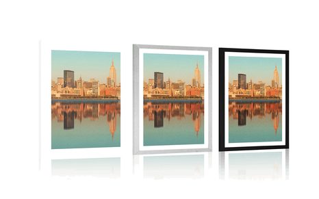 POSTER CU PASSEPARTOUT NEW YORK FERMECĂTOR REFLECTAT ÎN APĂ - ORAȘE - POSTERE