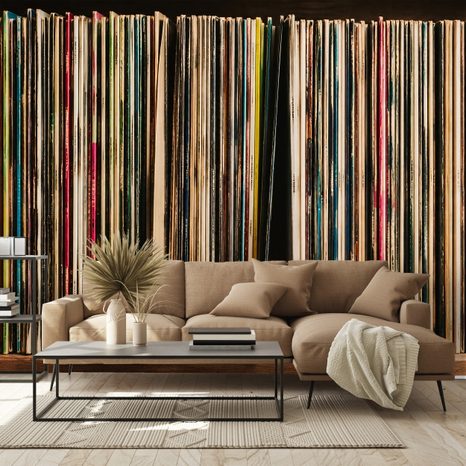 SELBSTKLEBENDE TAPETE VINYLPLATTEN IM RETRO-STIL - MUSIK FOTOTAPETEN - TAPETEN